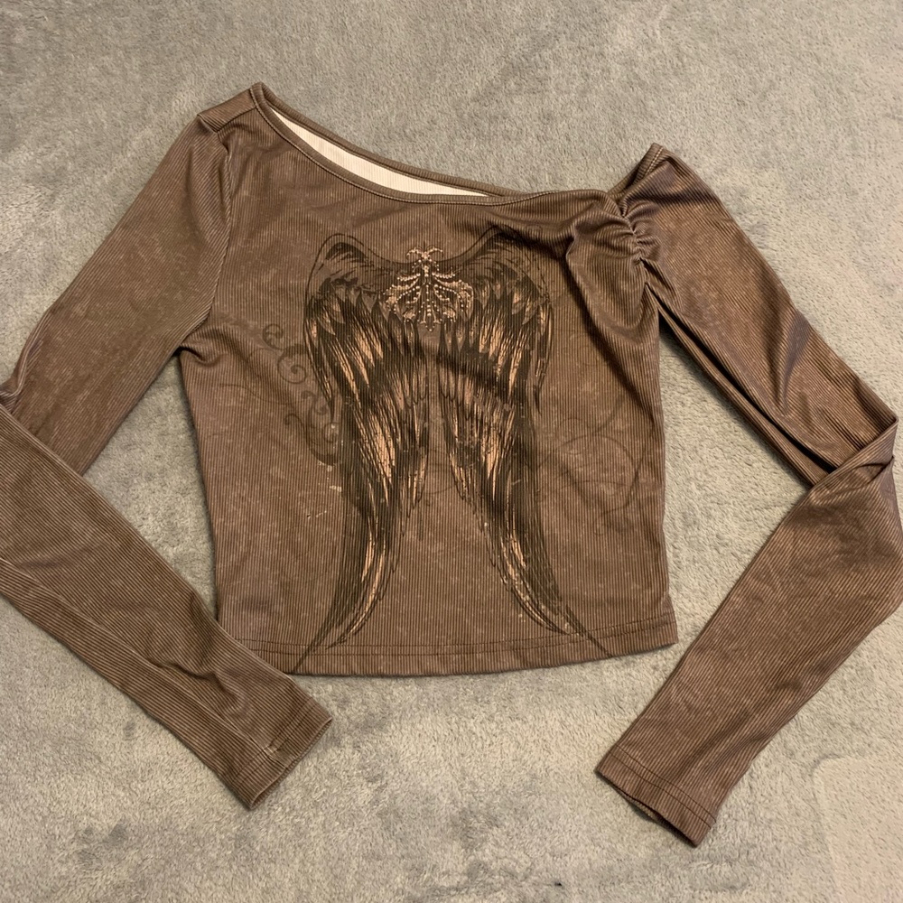 SHEIN Brown Angel Wing Crop Top